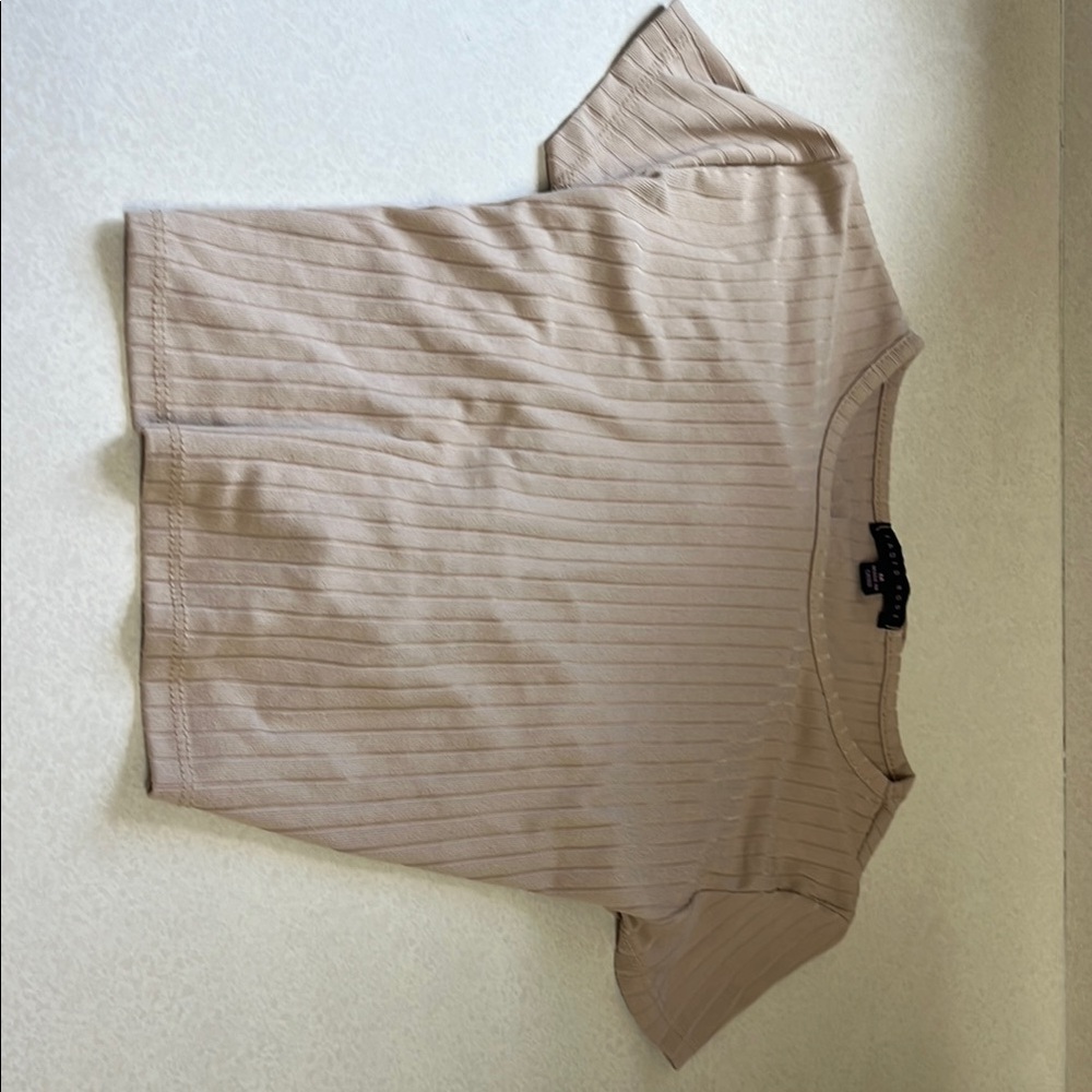 Tan Ribbed Fitted Crop Top